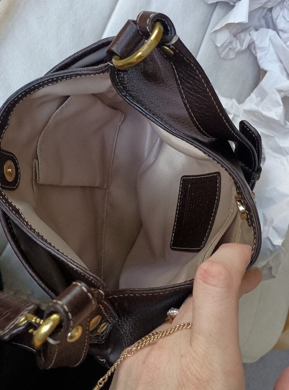 Coach Dark Brown Leather Crossbody Bag with Gold Turn-Lock - Picture 4 of 5